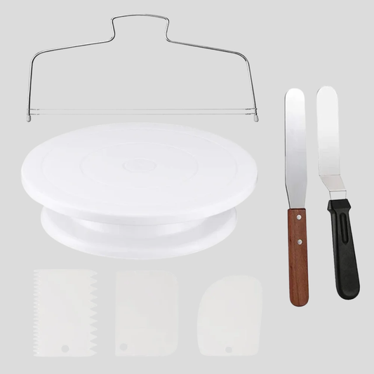 Cake Decorating Tool Kit – Rotating Turntable, Spatula & Leveler Set