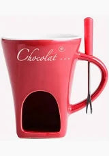 Chocolate Fondue Mug Set with Fork – Ceramic Candle Heating Cup for Cheese & Desserts